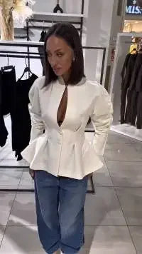 Elegant Waist Cinching Short Pleated Jackets Women Chic Stand Collar Double Buttons A-line Coat 2026 Spring Lady Commute Jacket