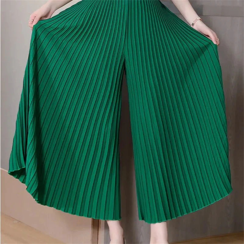 Women's Wide-leg Pants 2025 Spring Summer Loose Korean Version Ladies Leisure Pleated Trousers Elegant Straight Femme Pants