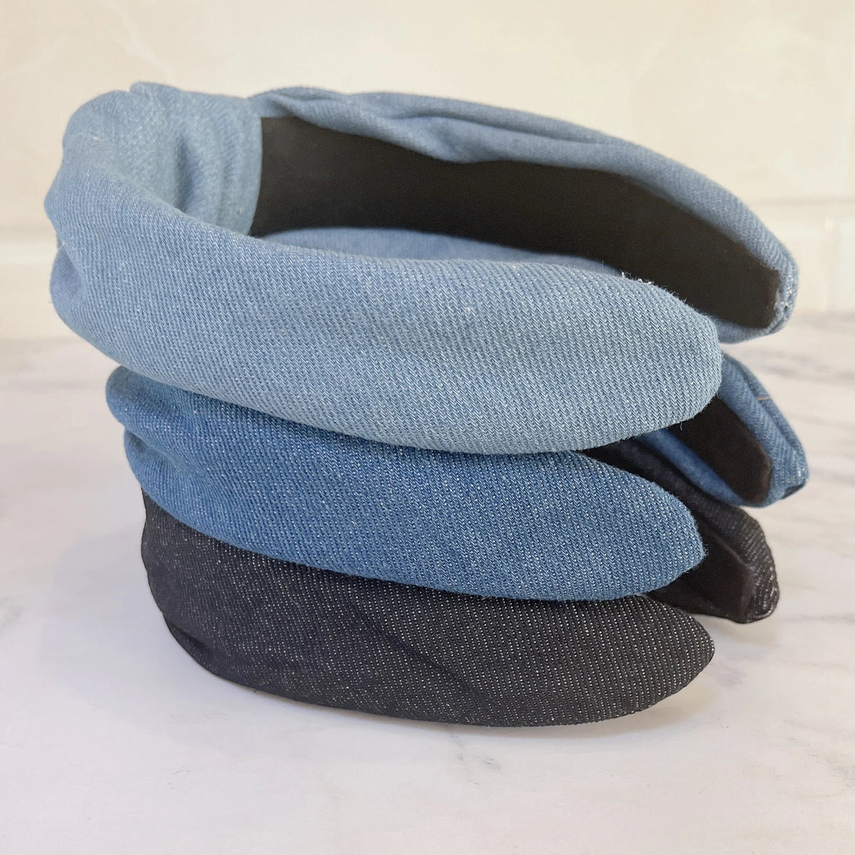 PROLY New Fashion Women Headband Wide Side Blue Denim Hairband Center Knot Turban Headwear Adult Classic Hair Accessories