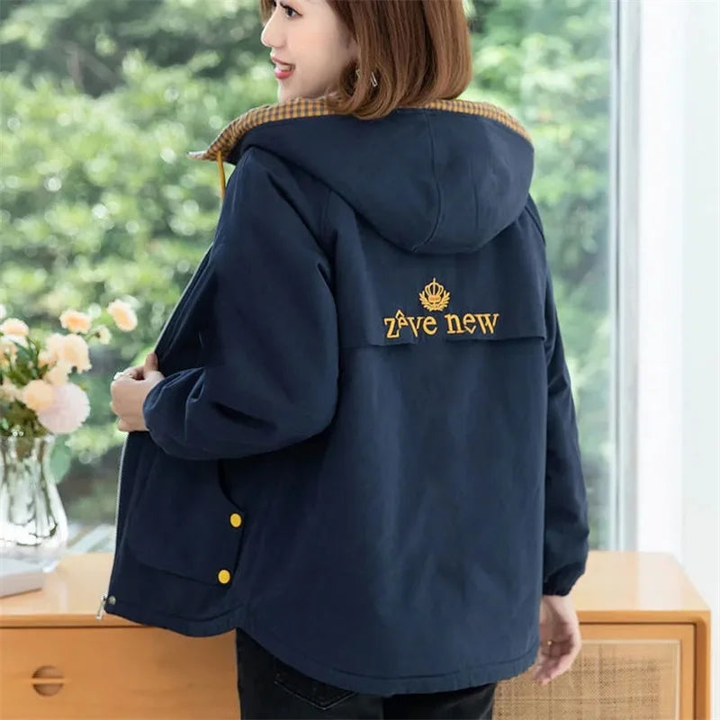 Fleece Jacket Women's Short 2026 Autumn Winter New Korean Version Loose Casual Hooded Middle-Aged Mother Warm Jacket Trend W0156