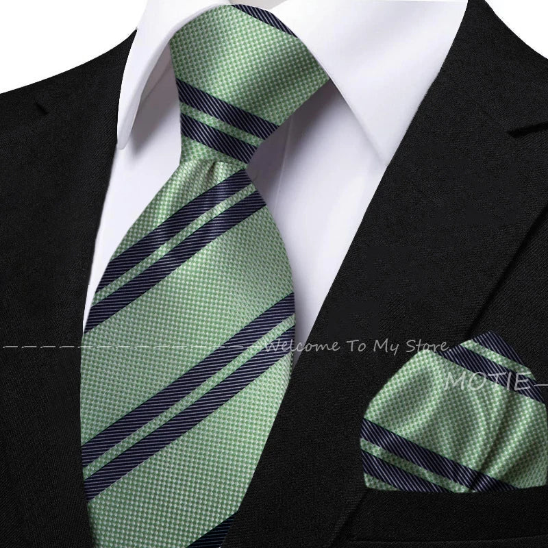 New Classic Striped Jacquard Tie Set Include Purple Polyester Pocket Square As Daily Wear Party Wedding Stylish Accessories Gift