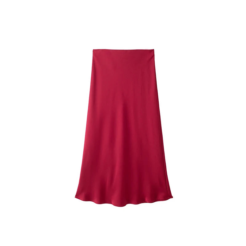 Koekop Woman 2024 Satin Skirt  For Women Summer Black Midi Skirt Office Elegant Women's Skirts Women High Waist Long Skirts