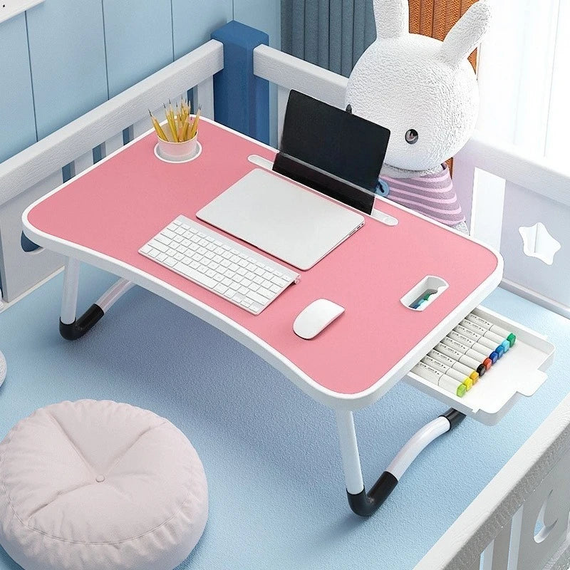 Folding Mini Table, Bed Tray Cup Holder Type Laptop Desk, Sitting Table, Cup Holder Drawer Tablet Stand, Folding Small Table