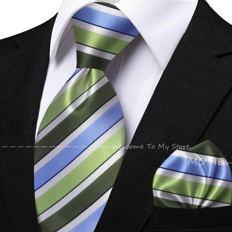 New Classic Striped Jacquard Tie Set Include Purple Polyester Pocket Square As Daily Wear Party Wedding Stylish Accessories Gift