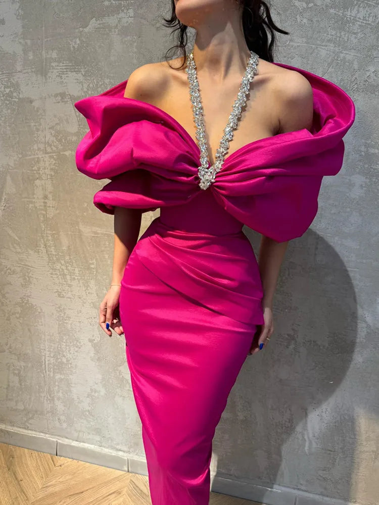 Women Sexy Off Shoulder Ruched Black Maxi Long Diamonds Celebrity Bodycon Bandage Dress 2025 Elegant Evening Club Party Dress