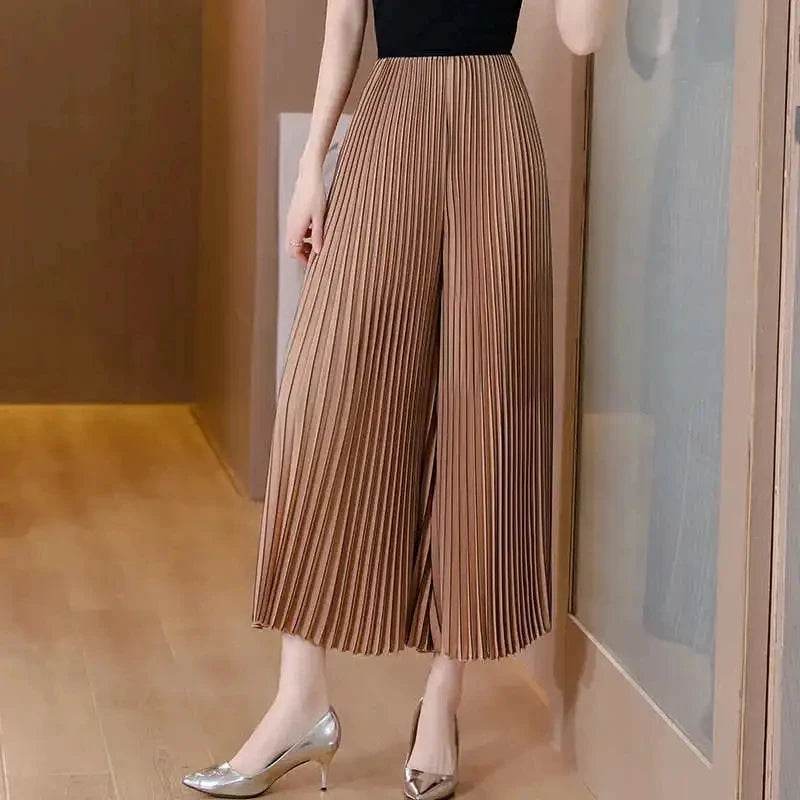 Women's Wide-leg Pants 2025 Spring Summer Loose Korean Version Ladies Leisure Pleated Trousers Elegant Straight Femme Pants