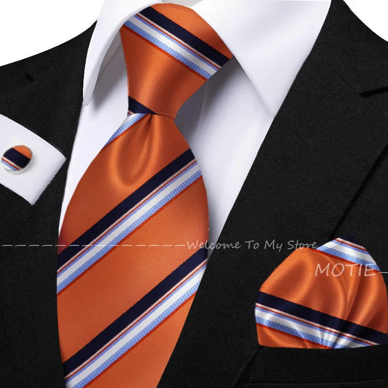 New Classic Striped Jacquard Tie Set Include Purple Polyester Pocket Square As Daily Wear Party Wedding Stylish Accessories Gift