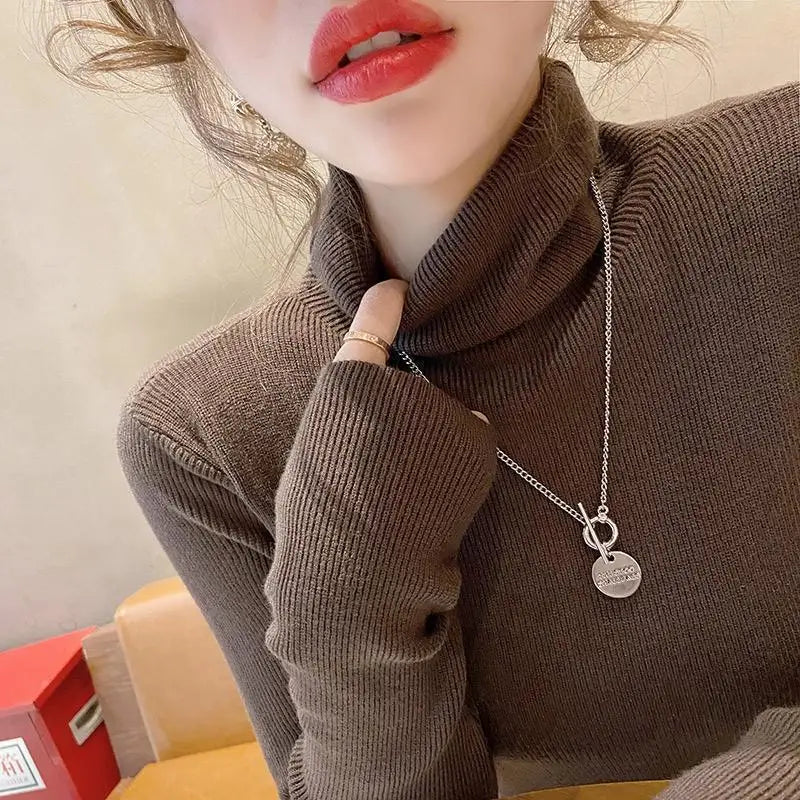Fashion Solid Color Slim Turtleneck Sweater 2026 Autumn Winter New Casual Versatile Warm Pullovers Long Sleeves Women's Clothing
