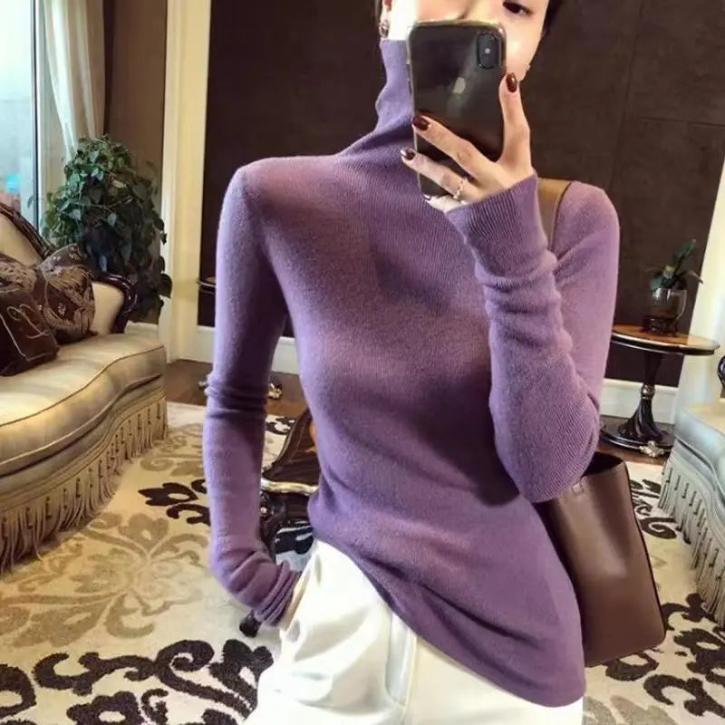 Fashion Solid Color Slim Turtleneck Sweater 2026 Autumn Winter New Casual Versatile Warm Pullovers Long Sleeves Women's Clothing
