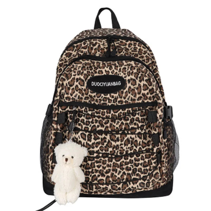 Fashion Girl College School Bag Casual Simple Women Backpack Leopard Book Packbags for Teenage Travel Shoulder Bags Laptop Bag