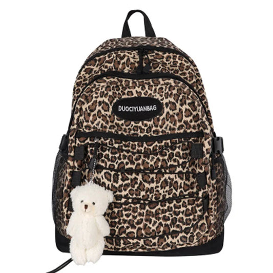 Fashion Girl College School Bag Casual Simple Women Backpack Leopard Book Packbags for Teenage Travel Shoulder Bags Laptop Bag