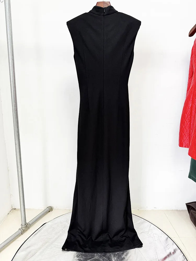 HIGH STREET Newest 2026 Designer Vestido Women's Sleeveless Zipper Slit Elastic Maxi Long Dress