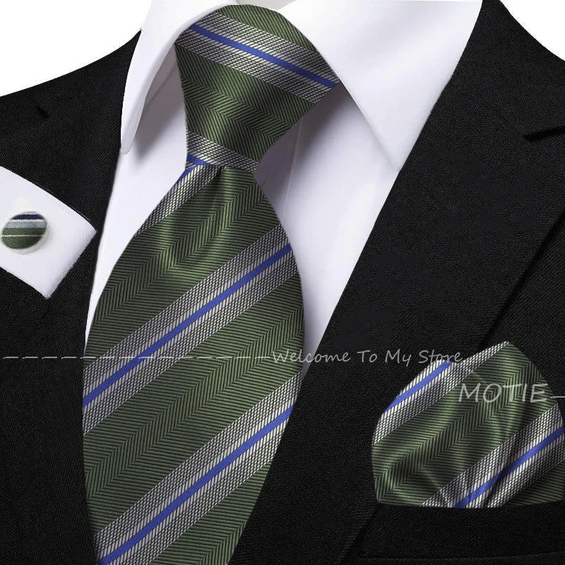 New Classic Striped Jacquard Tie Set Include Purple Polyester Pocket Square As Daily Wear Party Wedding Stylish Accessories Gift