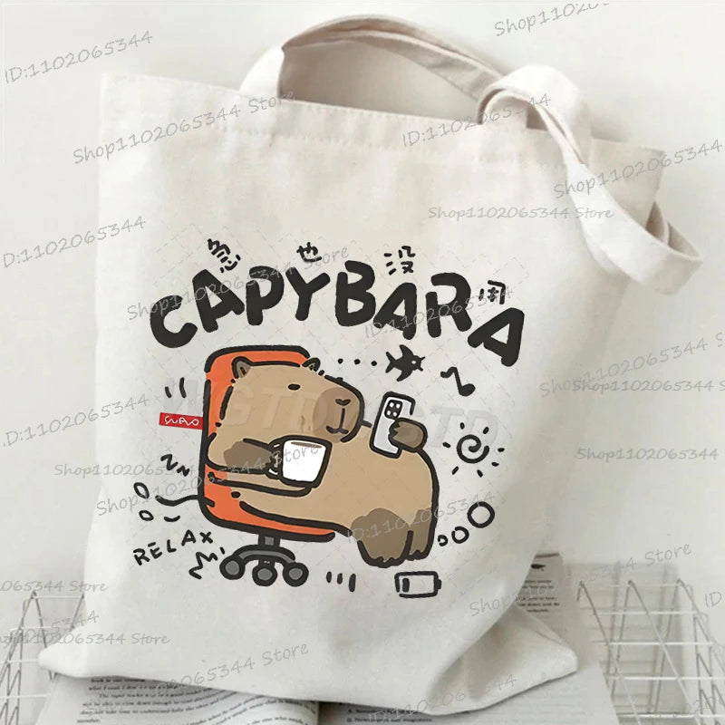 Capybara Funny Anime Women Men Handbag Cartoon Style Animal Capybara Shoulder Bag Fashion Teenage Gifts Casual Commuter Tote Bag