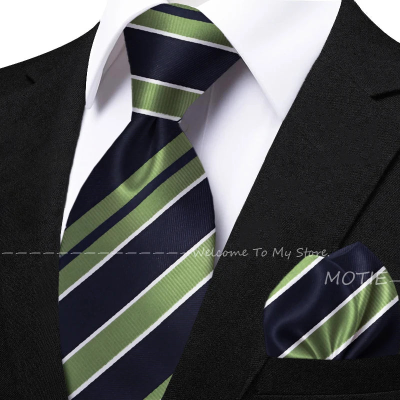 New Classic Striped Jacquard Tie Set Include Purple Polyester Pocket Square As Daily Wear Party Wedding Stylish Accessories Gift