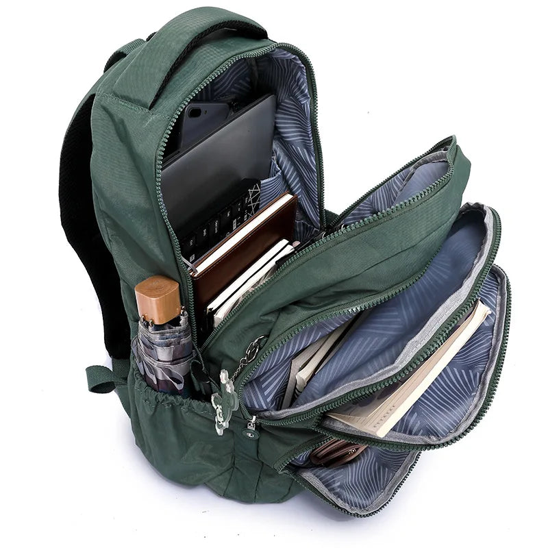 Nylon Waterproof Large Capacity A4 Men Women Backpack School Bag for Boy Girl Travel Bag Green Blue Red Pink Black M2302