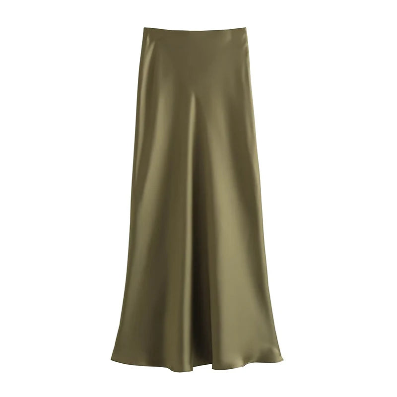 Koekop Woman 2024 Satin Skirt  For Women Summer Black Midi Skirt Office Elegant Women's Skirts Women High Waist Long Skirts