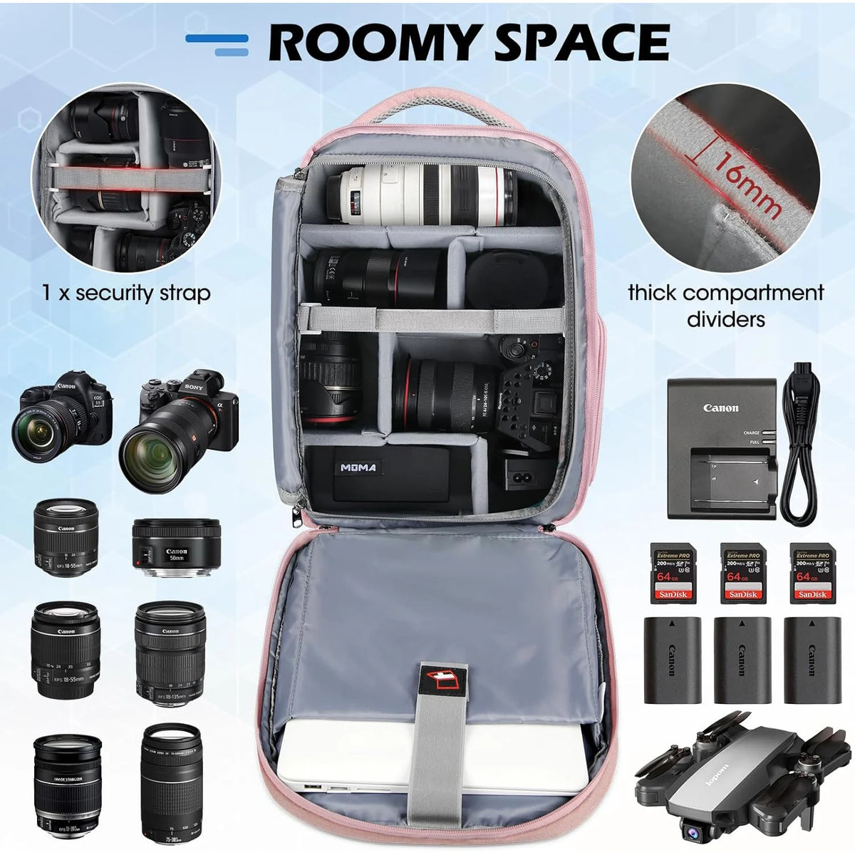 2pcs Lubardy Dedicated Camera Bag Travel Backpack Laptop Bag Large Capacity Men Women Photography Backpack and Rain Cover