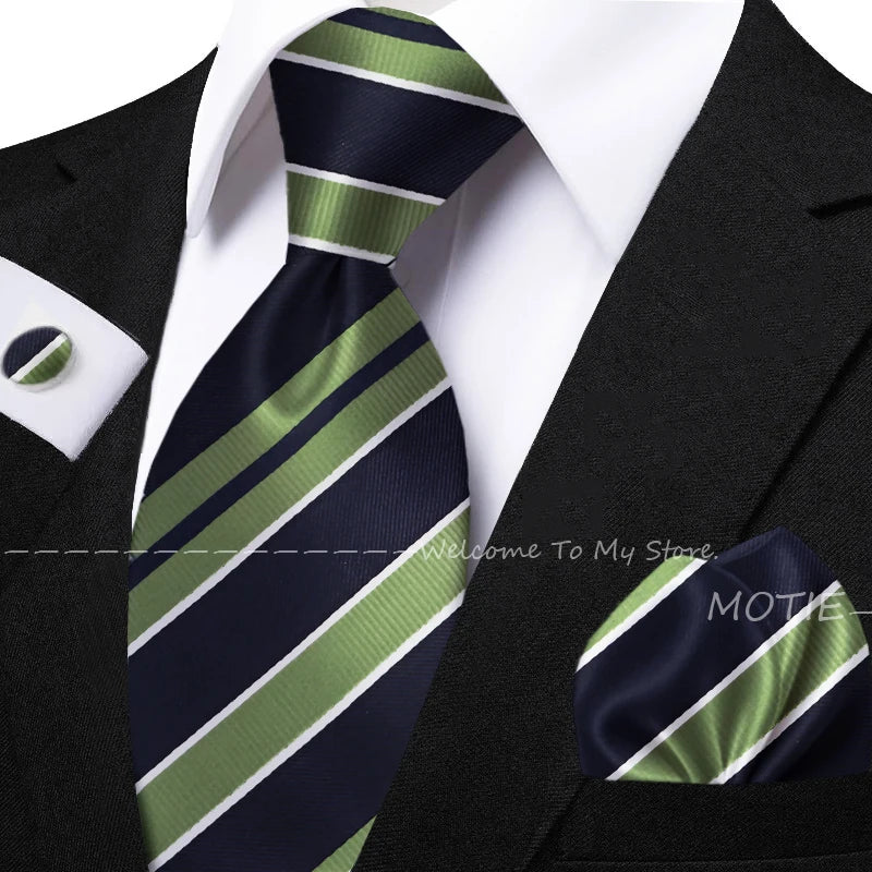 New Classic Striped Jacquard Tie Set Include Purple Polyester Pocket Square As Daily Wear Party Wedding Stylish Accessories Gift