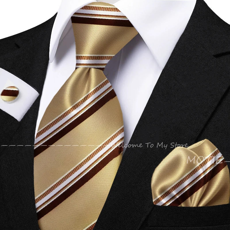 New Classic Striped Jacquard Tie Set Include Purple Polyester Pocket Square As Daily Wear Party Wedding Stylish Accessories Gift