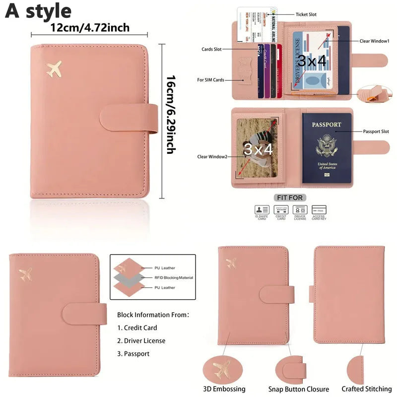RFID Blocking Waterproof Leather Passport Holder Travel Credit Card Wallet Passport Book for Women Men Buckle Passport Cover
