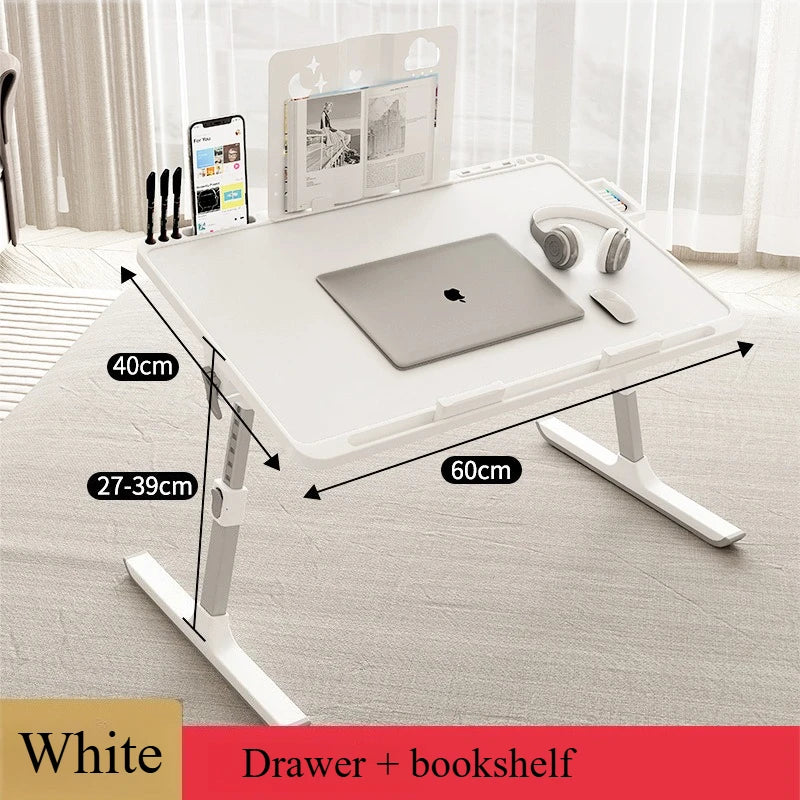 Adjustable Laptop Bed Tray - Foldable Standing Desk with Storage Drawer, Portable Lap Desk for Sofa & Bed Use, foldable table