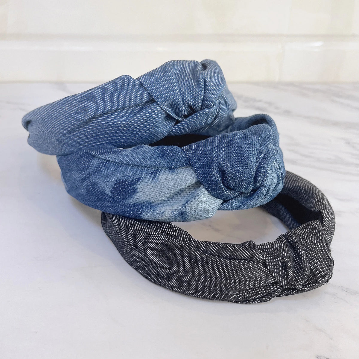 PROLY New Fashion Women Headband Wide Side Blue Denim Hairband Center Knot Turban Headwear Adult Classic Hair Accessories