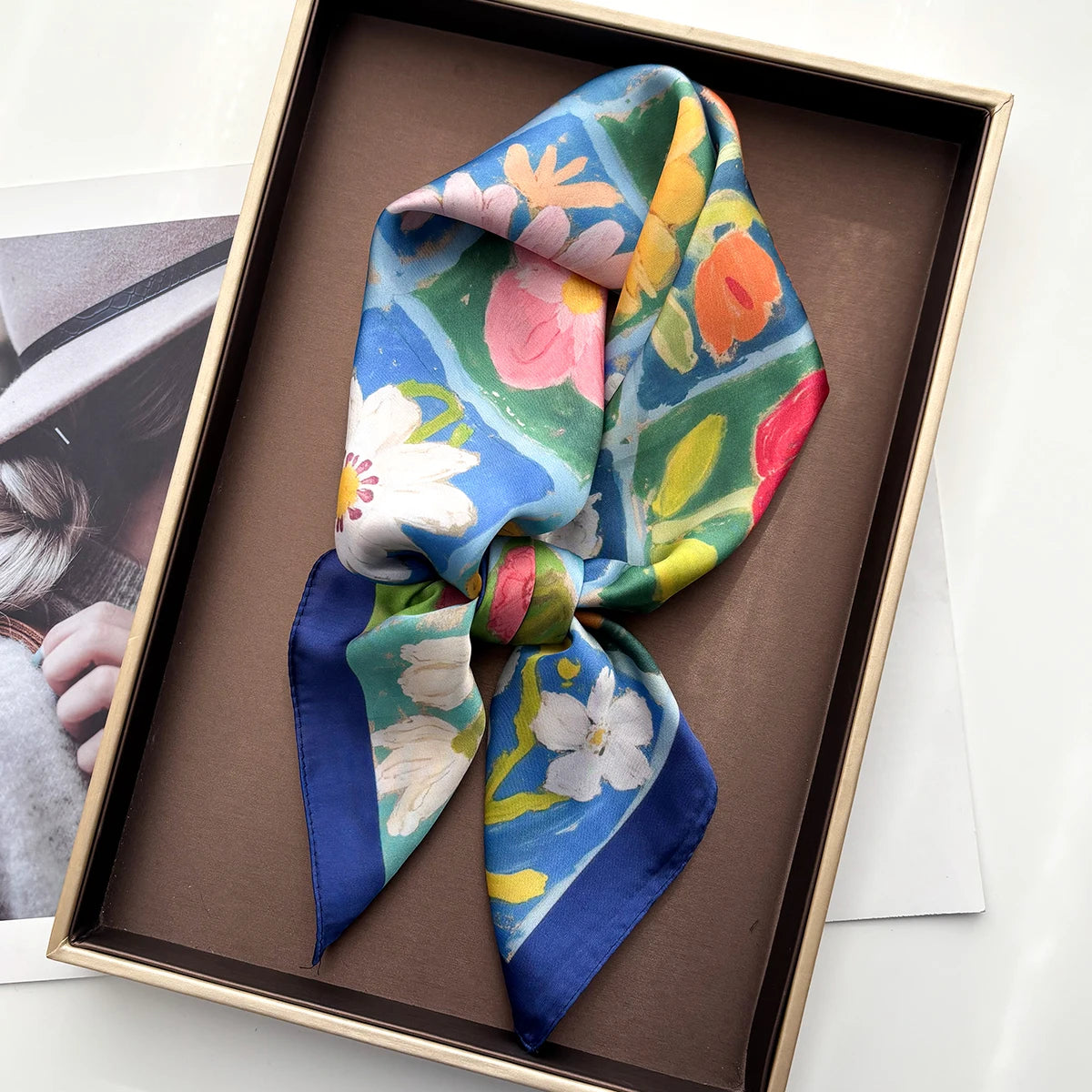 Floral Print Women Scarf Silk Square Neckerchief Spring Autumn Shawl Foulard Headbanda Stole Scarves Bufanda Ties
