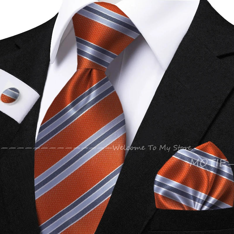 New Classic Striped Jacquard Tie Set Include Purple Polyester Pocket Square As Daily Wear Party Wedding Stylish Accessories Gift
