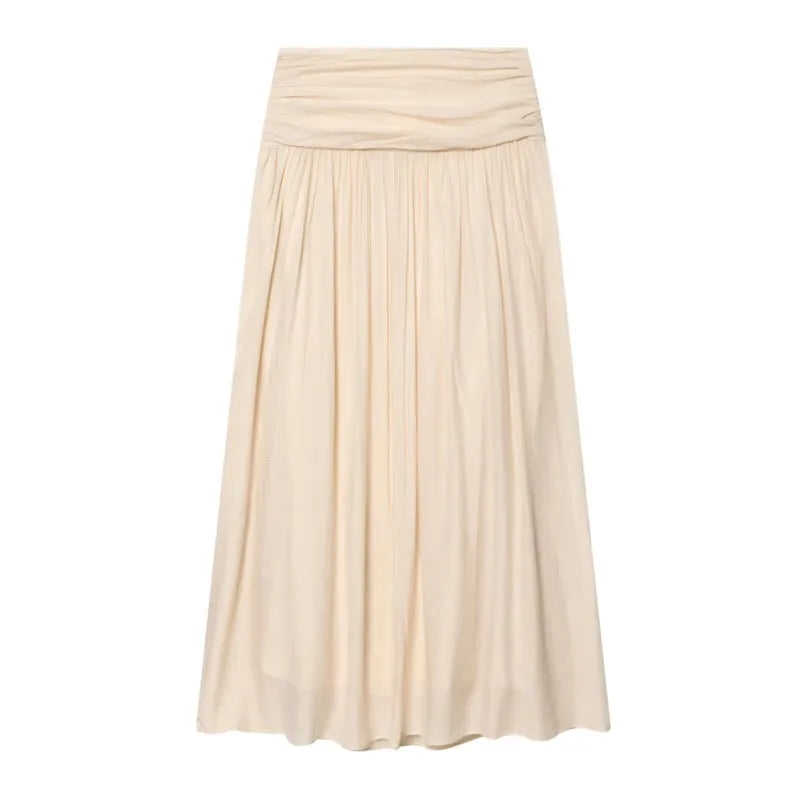 HipSeam Women's Pleated Skirts Sets New 2026 Spring Summer 2 Piece Simple Lace Long Sleeve Top + Midi Waist Skirts Female Outfit