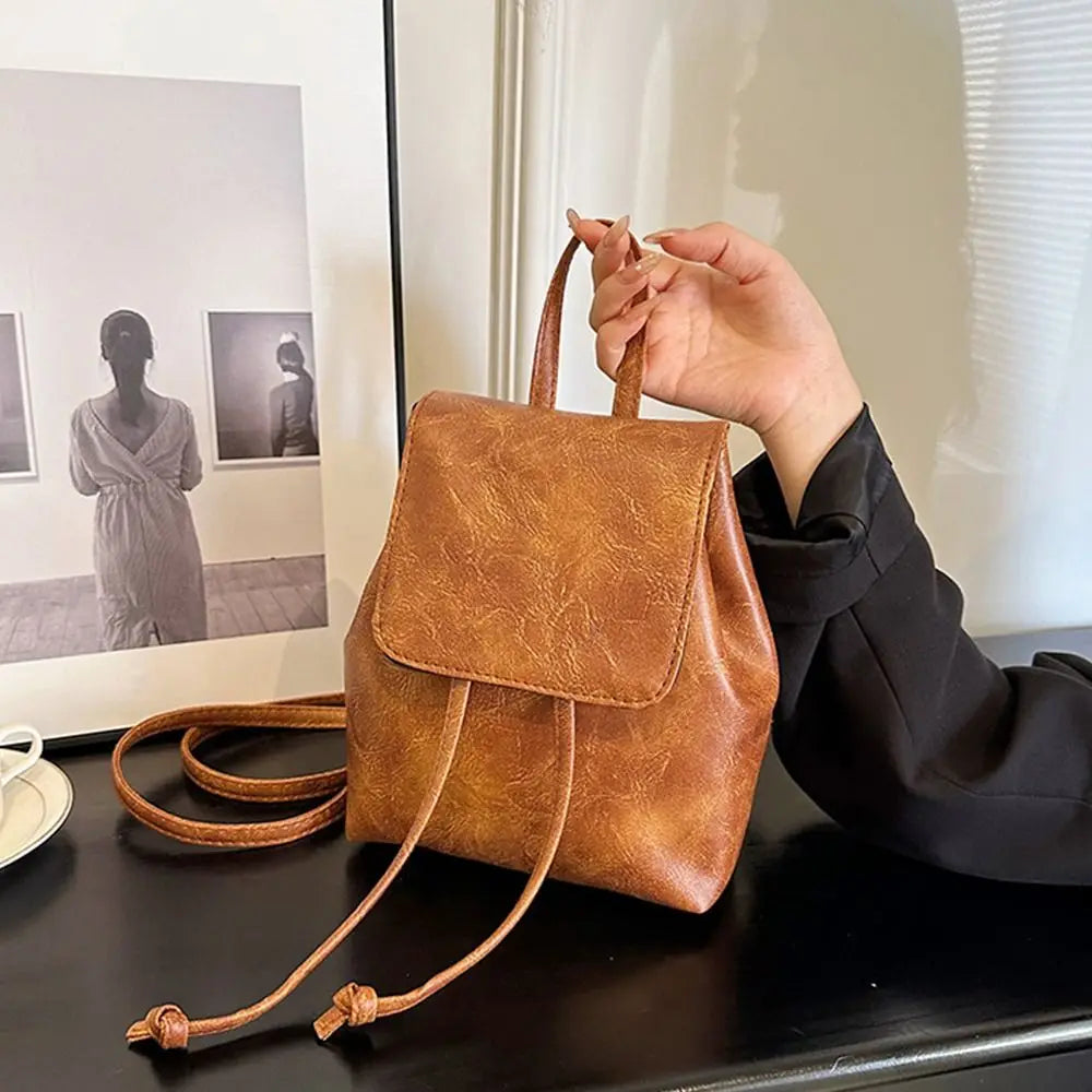 PU PU Backpack Mini Solid Color Brown Retro Backpack Small Pack Handbag Solid Color Shoulder Bag Children