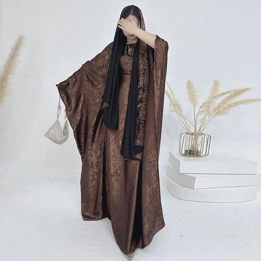 Stylish Butterfly Kaftan Women's Dresses Elegant Shiny Polyester Caftan Abaya Batwing Style Islamic Clothing Abaya Loose Robes