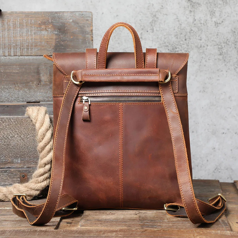 S.WORKER Vintage Genuine Leather Backpack Unisex Casual Preppy SchoolBag Crazy Horse Cowhide Leather Bag Shoulder Bag