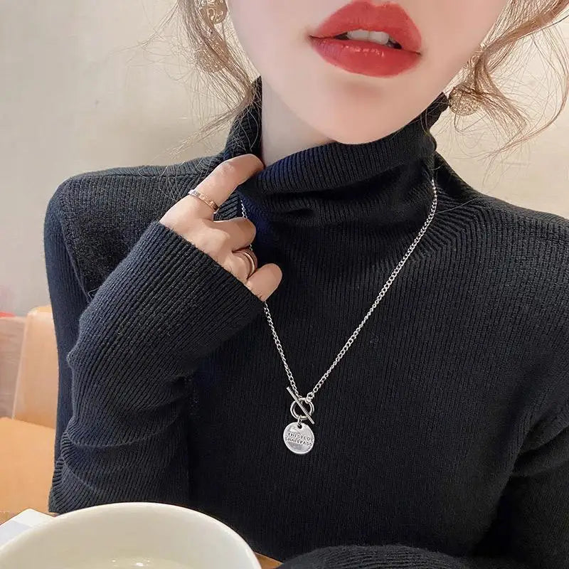 Fashion Solid Color Slim Turtleneck Sweater 2026 Autumn Winter New Casual Versatile Warm Pullovers Long Sleeves Women's Clothing