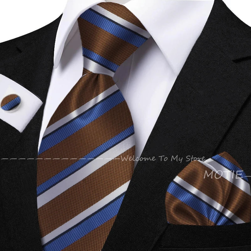New Classic Striped Jacquard Tie Set Include Purple Polyester Pocket Square As Daily Wear Party Wedding Stylish Accessories Gift