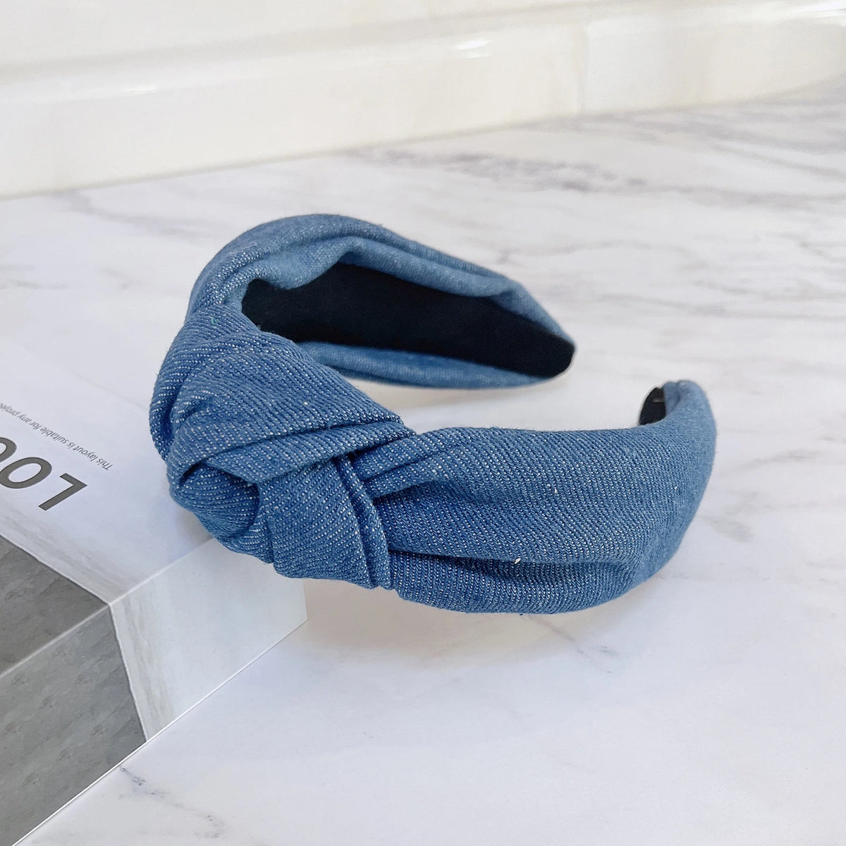 PROLY New Fashion Women Headband Wide Side Blue Denim Hairband Center Knot Turban Headwear Adult Classic Hair Accessories