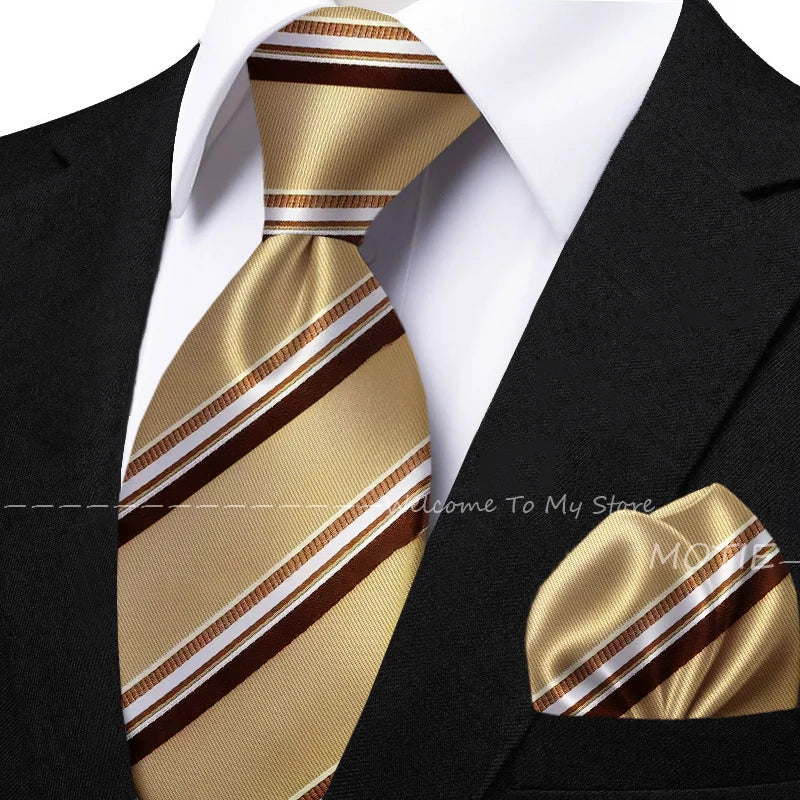 New Classic Striped Jacquard Tie Set Include Purple Polyester Pocket Square As Daily Wear Party Wedding Stylish Accessories Gift