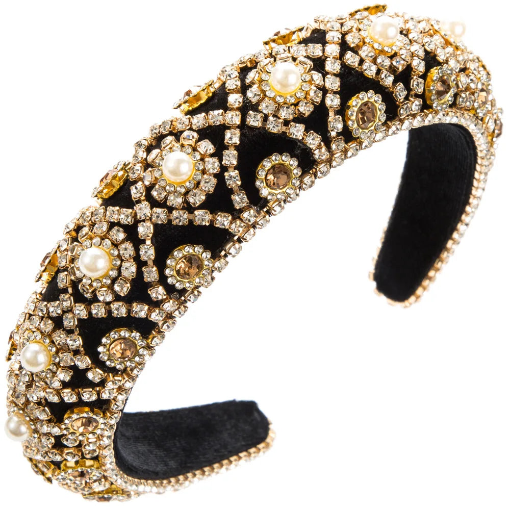 Ins Fashion Gold/Silver Pearl Hair Band Luxury Baroque Rhinestone Headband Girls Sweet Headwear Hair Accessories Wholesale