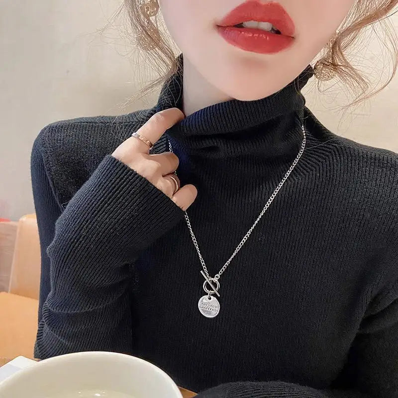 Fashion Solid Color Slim Turtleneck Sweater 2026 Autumn Winter New Casual Versatile Warm Pullovers Long Sleeves Women's Clothing