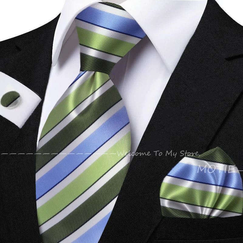 New Classic Striped Jacquard Tie Set Include Purple Polyester Pocket Square As Daily Wear Party Wedding Stylish Accessories Gift