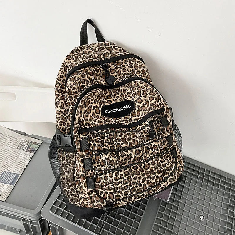 Fashion Girl College School Bag Casual Simple Women Backpack Leopard Book Packbags for Teenage Travel Shoulder Bags Laptop Bag