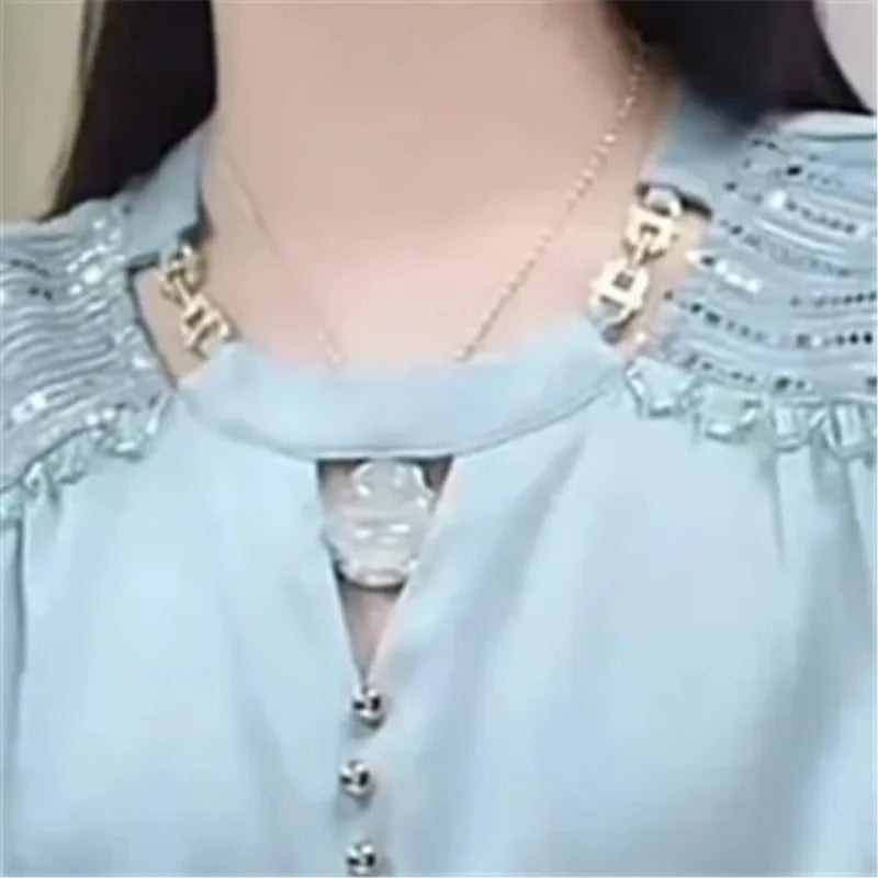 Limiguyue French Luxury Bead Blouse Autumn Design O-neck Chain Shirt for Women Long Sleeve Patchwork Pullover Tops High-end 524P