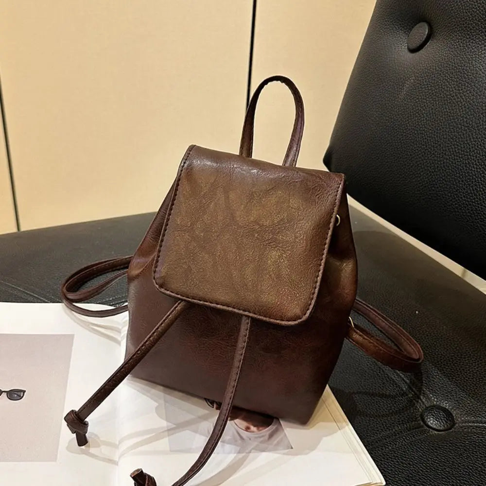 PU PU Backpack Mini Solid Color Brown Retro Backpack Small Pack Handbag Solid Color Shoulder Bag Children