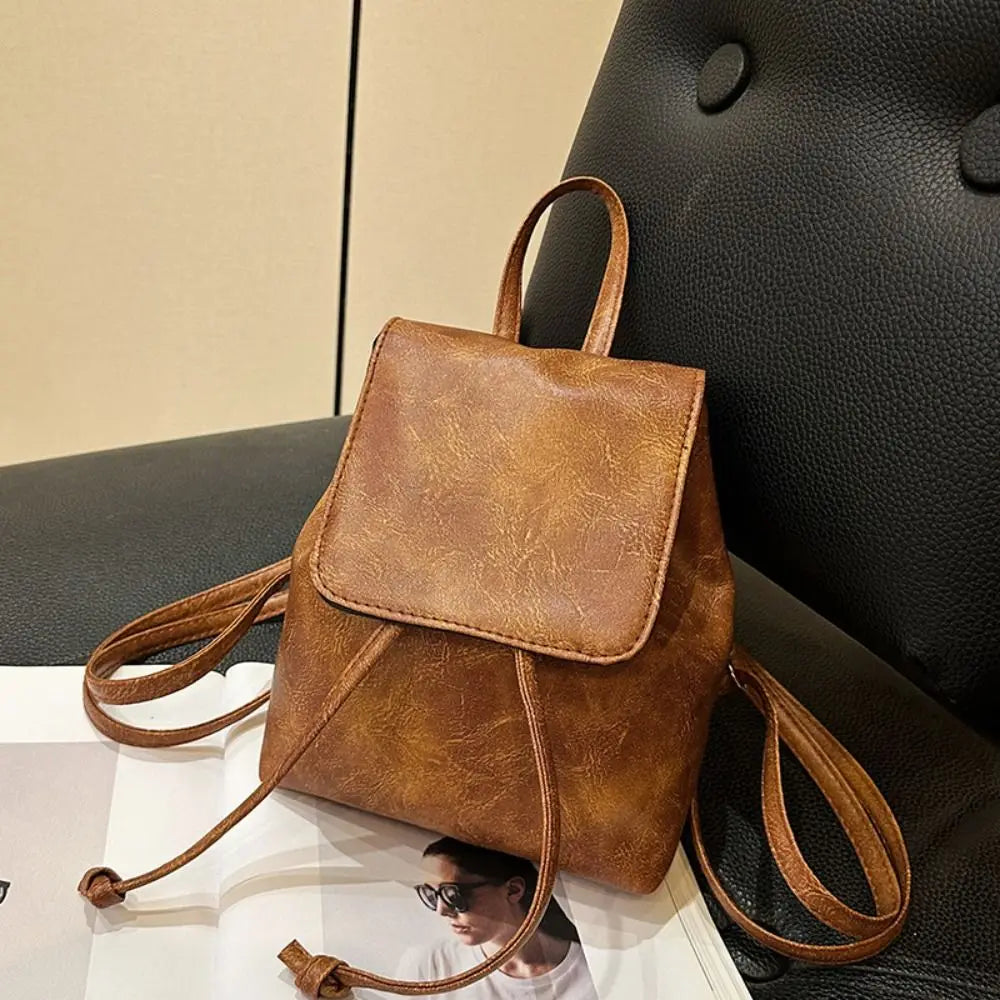 PU PU Backpack Mini Solid Color Brown Retro Backpack Small Pack Handbag Solid Color Shoulder Bag Children
