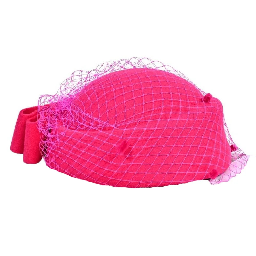 Fashion Mesh Wool Bow Hat with Veil British Style Cashmere Pillbox Hat Photography Decoration Warm Stewardess Cap Autumn Winter
