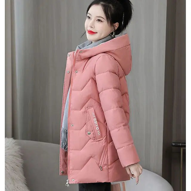 New Winter fashion Women Mid-Length Down Cotton Jacket Korean Loose Thick Warm padded Coat female Hooded Parkas outerwear R013