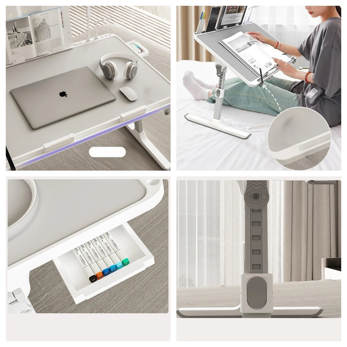 Adjustable Laptop Bed Tray - Foldable Standing Desk with Storage Drawer, Portable Lap Desk for Sofa & Bed Use, foldable table