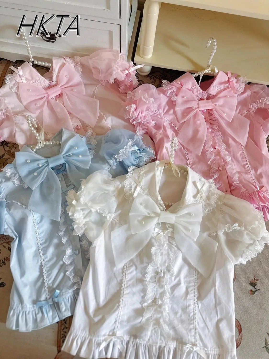 Cute Sweet Lolita Girls Shirt 2025 Summer New Bubble Short-sleeved Shirts Doll Collar Single-breasted Candy-colored Blouse Top