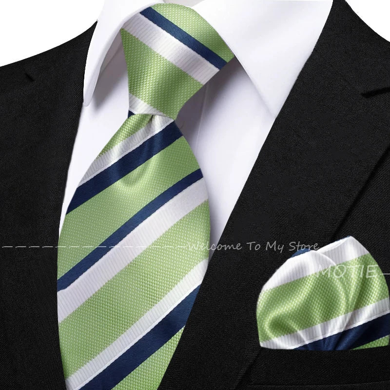 New Classic Striped Jacquard Tie Set Include Purple Polyester Pocket Square As Daily Wear Party Wedding Stylish Accessories Gift