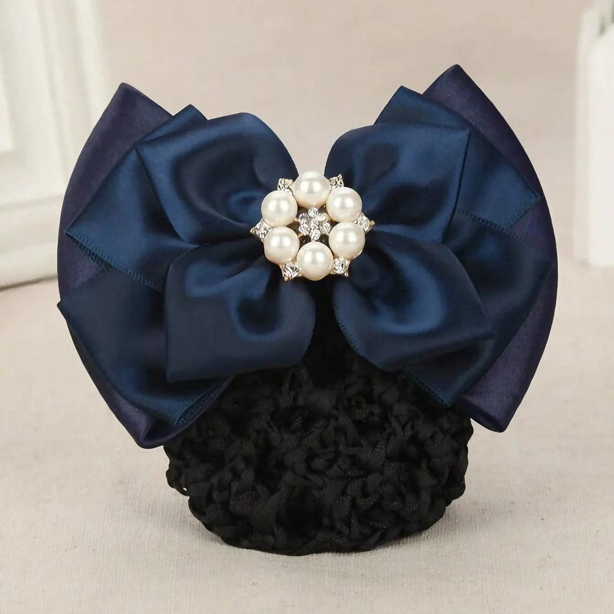 1pc Fashion Pearl Bow Spring Hair Clip Hair Net Nurse Stewardess Professional Headwear Hotel Bank Women Headdress Barrettes
